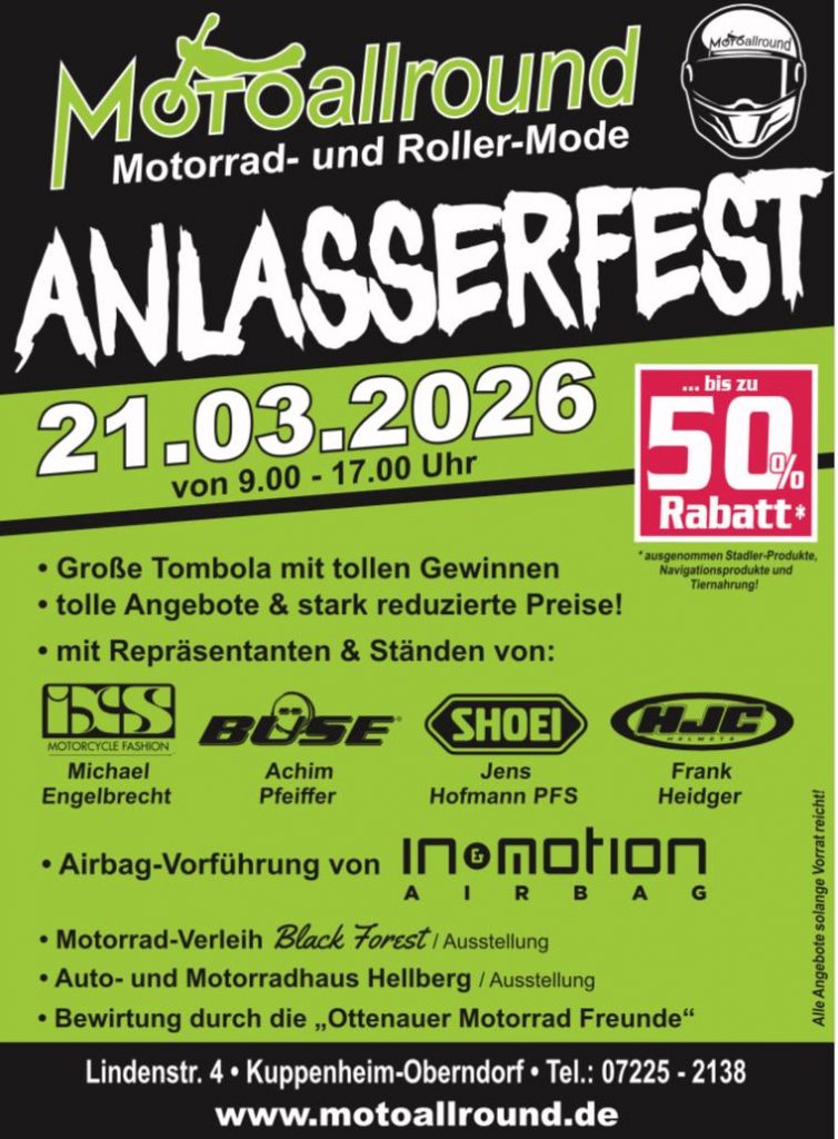Anlasserfest am Samstag, 21.03.2026